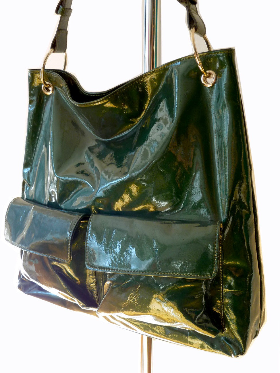 Gapock X Crossbody Travel Bag Patent Leather Bottle Green