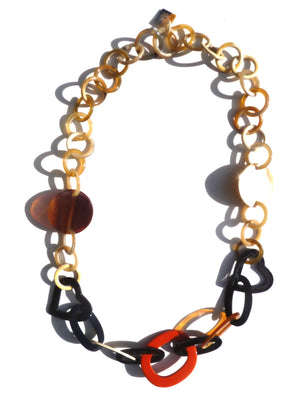 Horn Necklace Heart And Orange Lacquer
