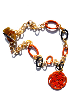 Horn Necklace Orange Medallion