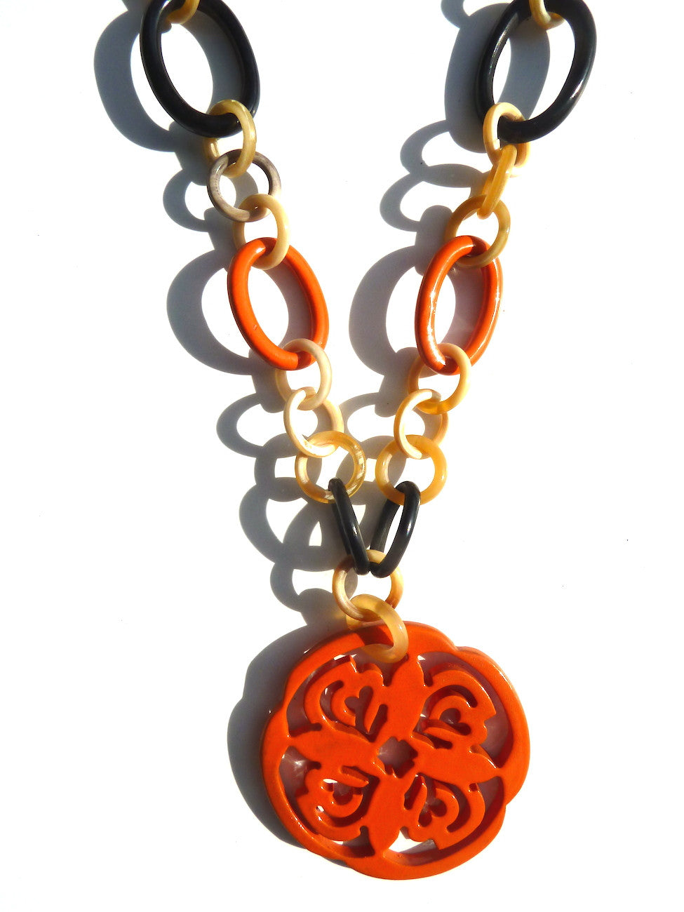 Horn Necklace Orange Medallion