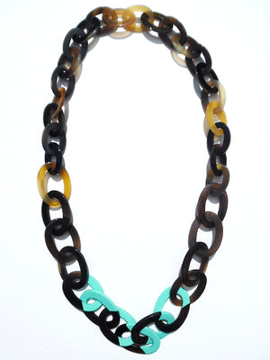 Horn Necklace Graduated Ovals Turquoise Lacquer