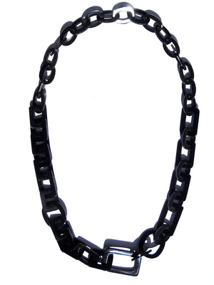 Horn Necklace Oval and Rectangle Links Black