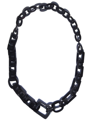 Horn Necklace Oval and Rectangle Links Black