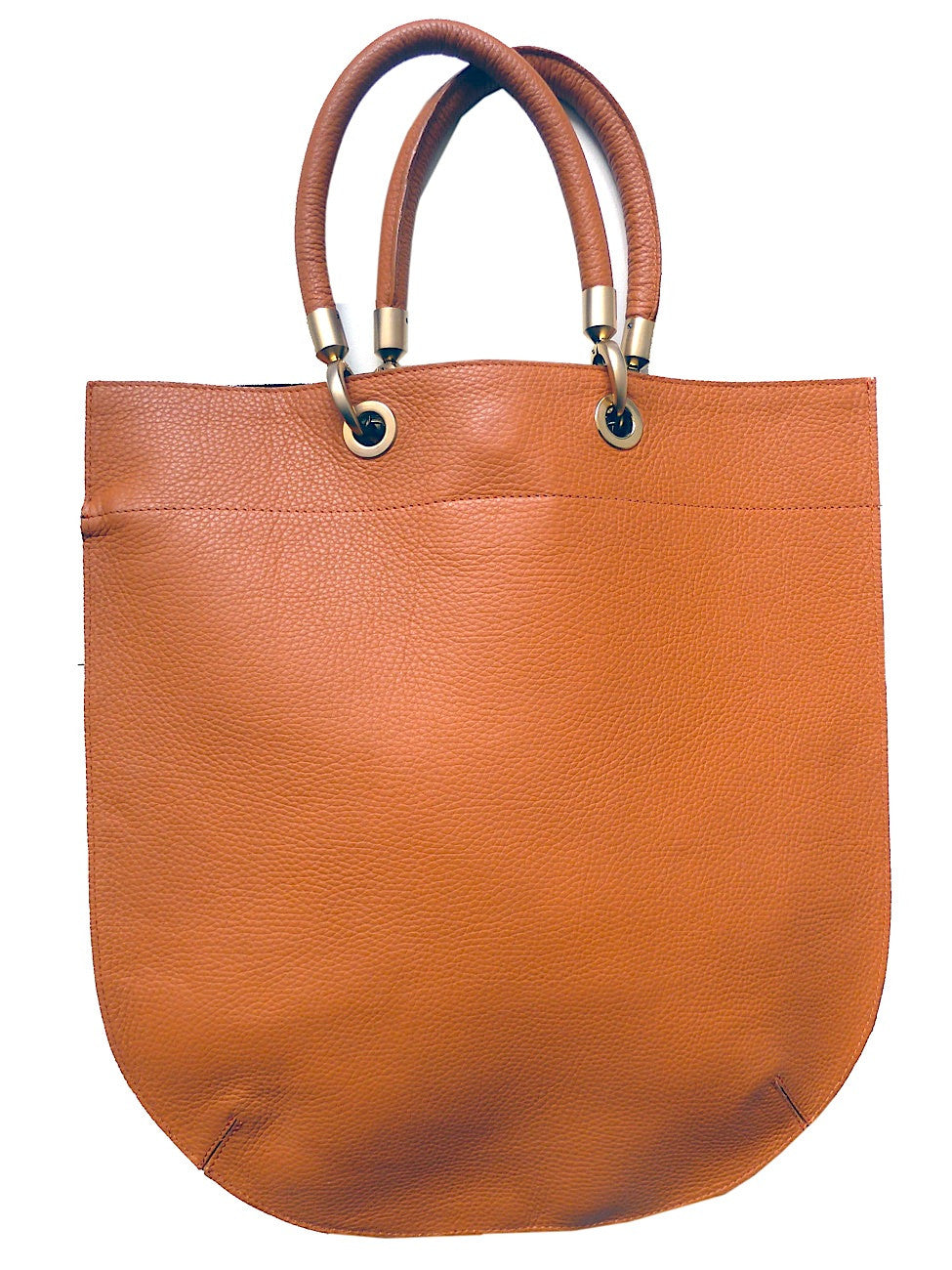 Flat Oblong Pebble Grain Leather Tote Bag Chocolate