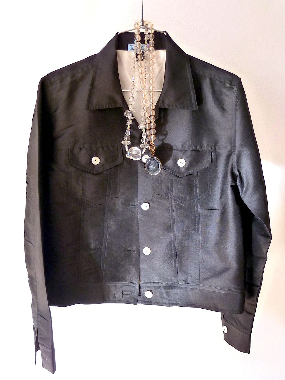 Jean Jacket Thai Silk And Mother Of Pearl Black and Ivory
