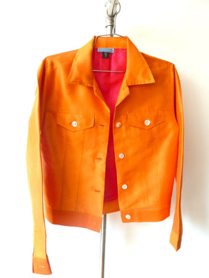 Jean Jacket Thai Silk And Mother Of Pearl Carrot Fuchsia