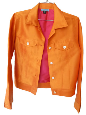 Jean Jacket Thai Silk And Mother Of Pearl Carrot Fuchsia
