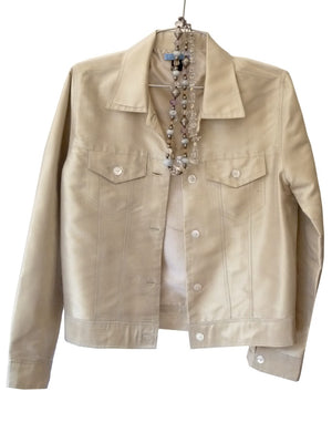 Jean Jacket Thai Silk And Mother Of Pearl Pale Gold and Oatmeal