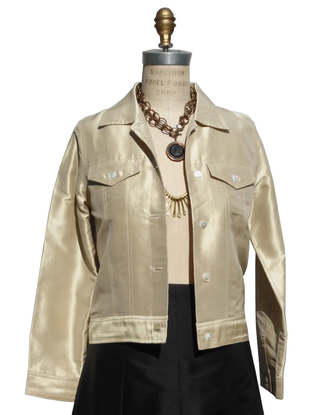Jean Jacket Thai Silk And Mother Of Pearl Pale Gold and Oatmeal