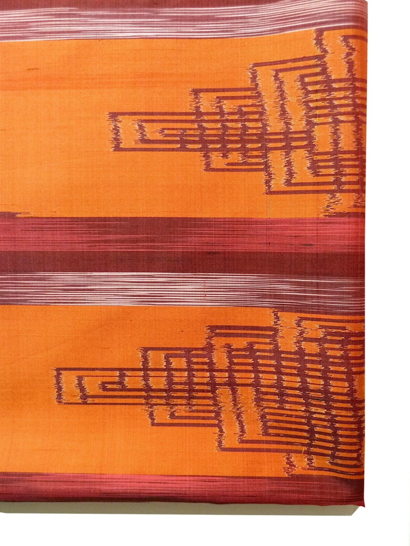 Silk Ikat Shawl Or Throw Burnt Orange Geometric
