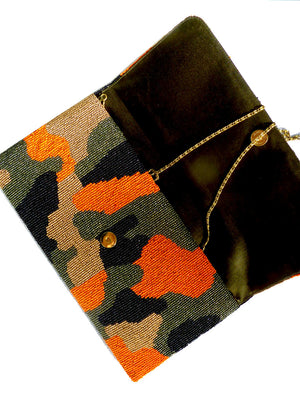 Beaded Large Envelope Clutch Bag Camouflage Orange