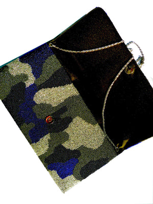 Beaded Large Envelope Clutch Bag Camouflage Royal Blue