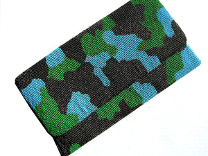 Beaded Large Envelope Clutch Bag Camouflage Turquoise