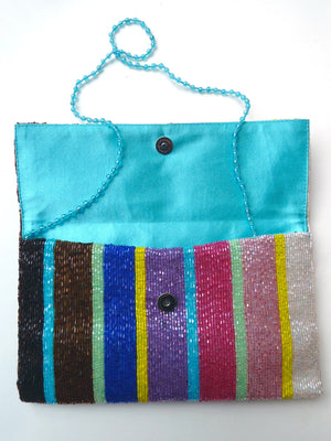 Beaded Envelope Clutch Bag Bright Stripes