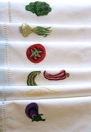 Napkins Set Of 12 Hand Embroidered Vegetable