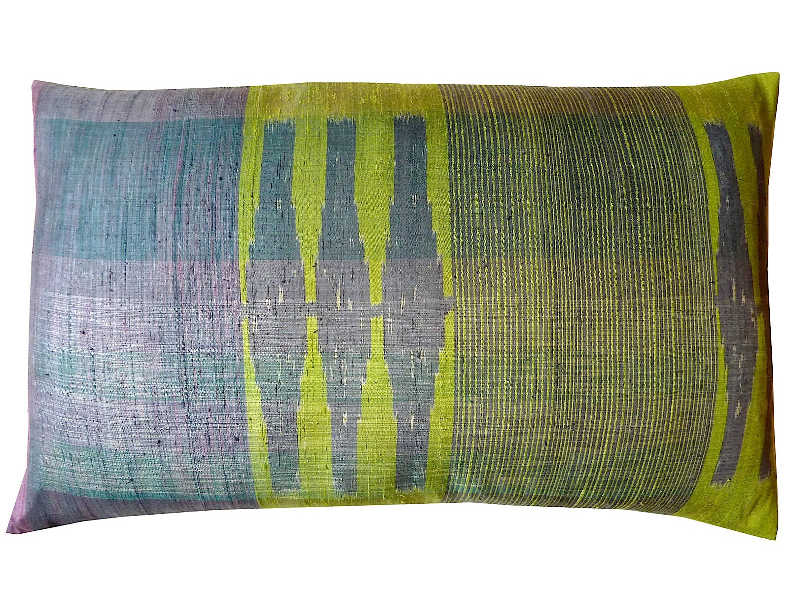 Thai Silk Modern Ikat King Size Pillows Sold As Pair Chartreuse Purple