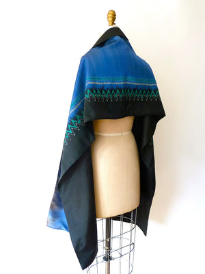 Silk Ikat Double Sided Shawl Black And Cobalt