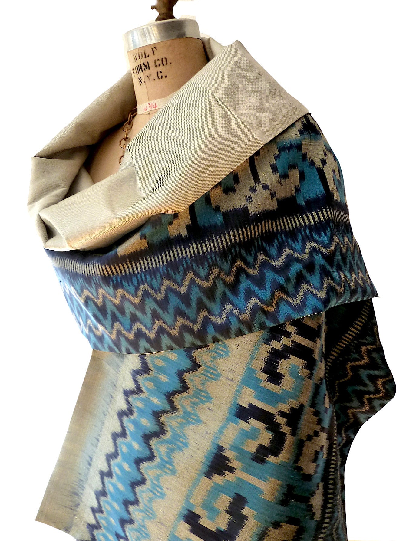 Silk Ikat Double Sided Shawl Silver And Blues