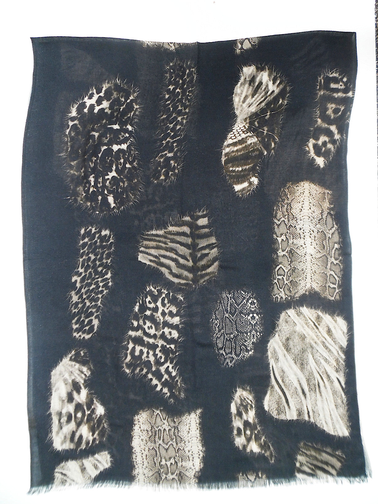 Shawl Silk And Cashmere Mixed Animal Print Black and Beige