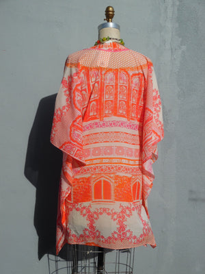 Caftan Silk Cotton Chinoiserie Orange And Pink
