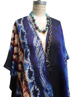 Shawl Silk And Cashmere Navy Blue Crystal Bling Detail