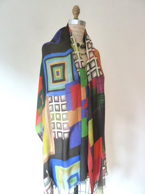 Shawl Silk And Cashmere Colorblock Multicolor