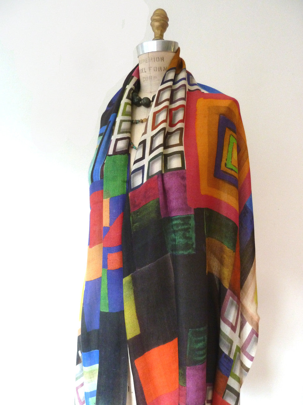 Shawl Silk And Cashmere Colorblock Multicolor