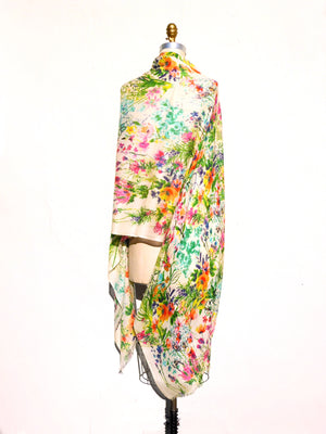 Shawl Silk And Cashmere Bright Floral