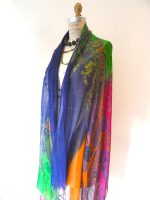 SHAWL SILK AND CASHMERE BRIGHT PAISLEY