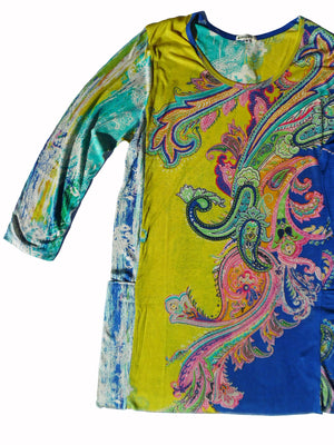 Silk Cotton Long Tunic T With Pockets Paisley