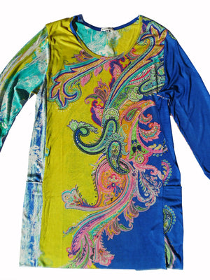 Silk Cotton Long Tunic T With Pockets Paisley