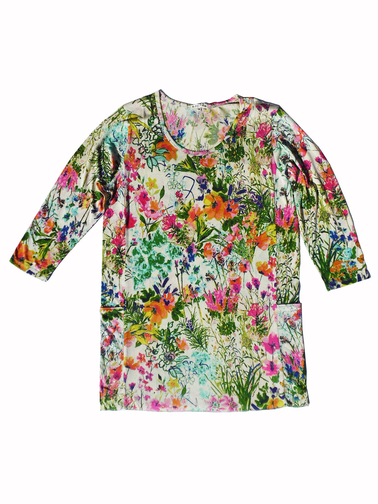 Silk Cotton Long Tunic T With Pockets Floral