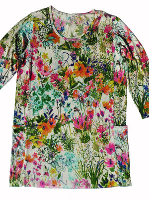 Silk Cotton Long Tunic T With Pockets Floral