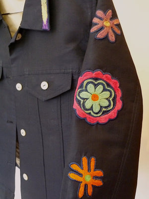 Box Jacket Vintage Suzani Embroidery Turquoise Yellow