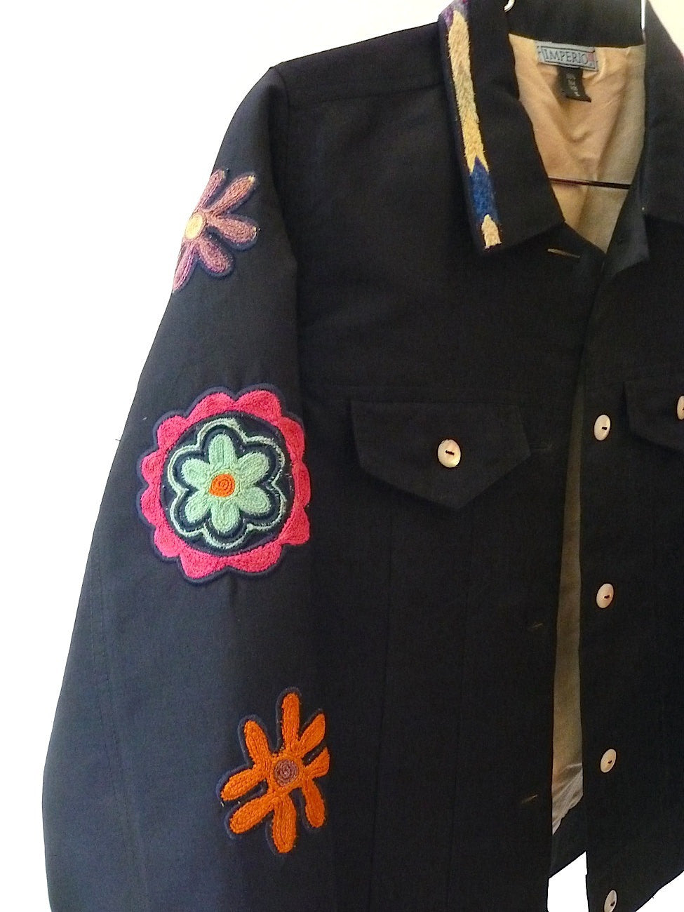 Jean Jacket Vintage Suzani Embroidery Navy Oatmeal