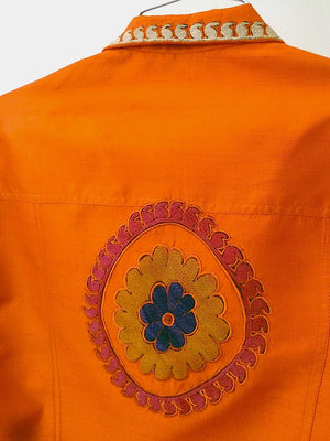 Jean Jacket Vintage Suzani Embroidery Orange Fuchsia