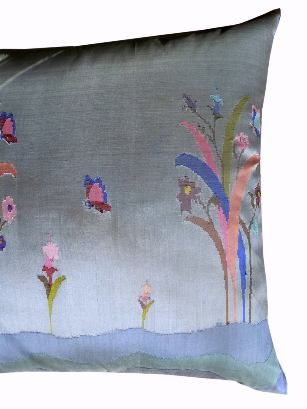 Burmese Silk 30" Euro Or Floor Pillows Soft Blue Floral