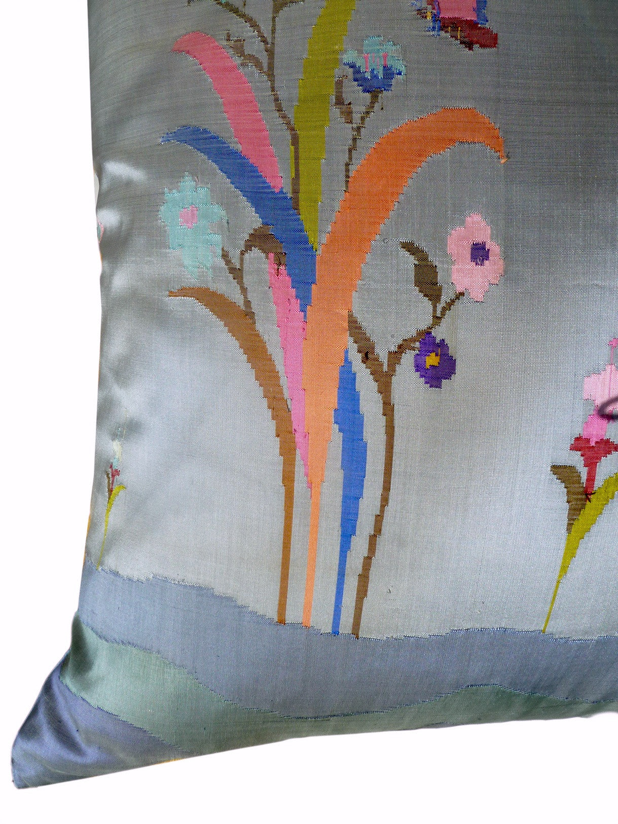 Burmese Silk 30" Euro Or Floor Pillows Soft Blue Floral