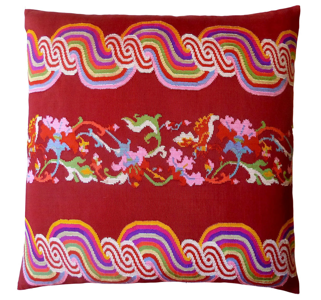 Burmese Silk Pillow Burgundy Rainbow