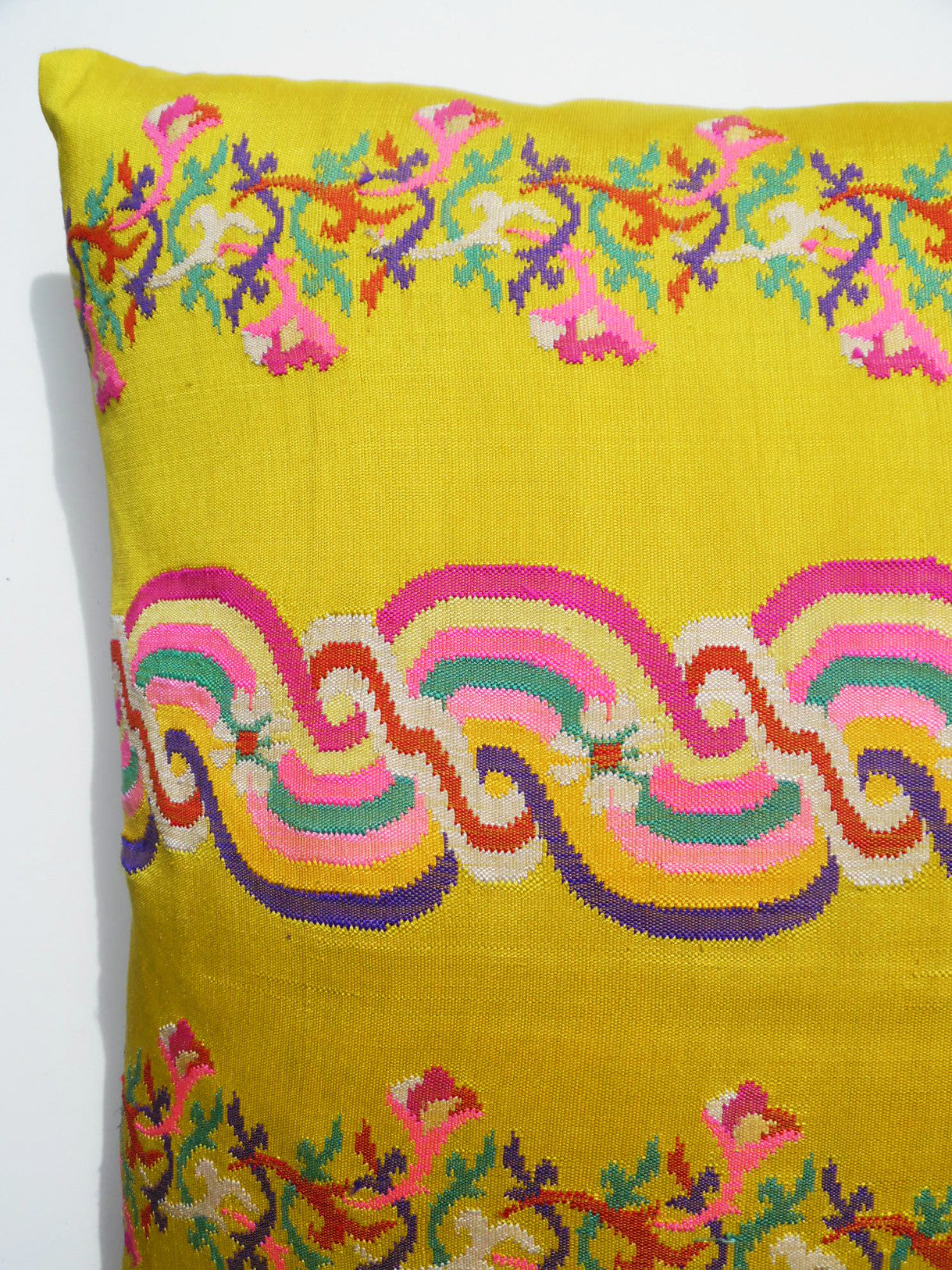 Burmese Silk Pillow Bright Yellow