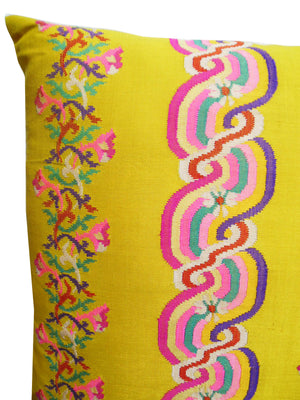 Burmese Silk Pillow Bright Yellow