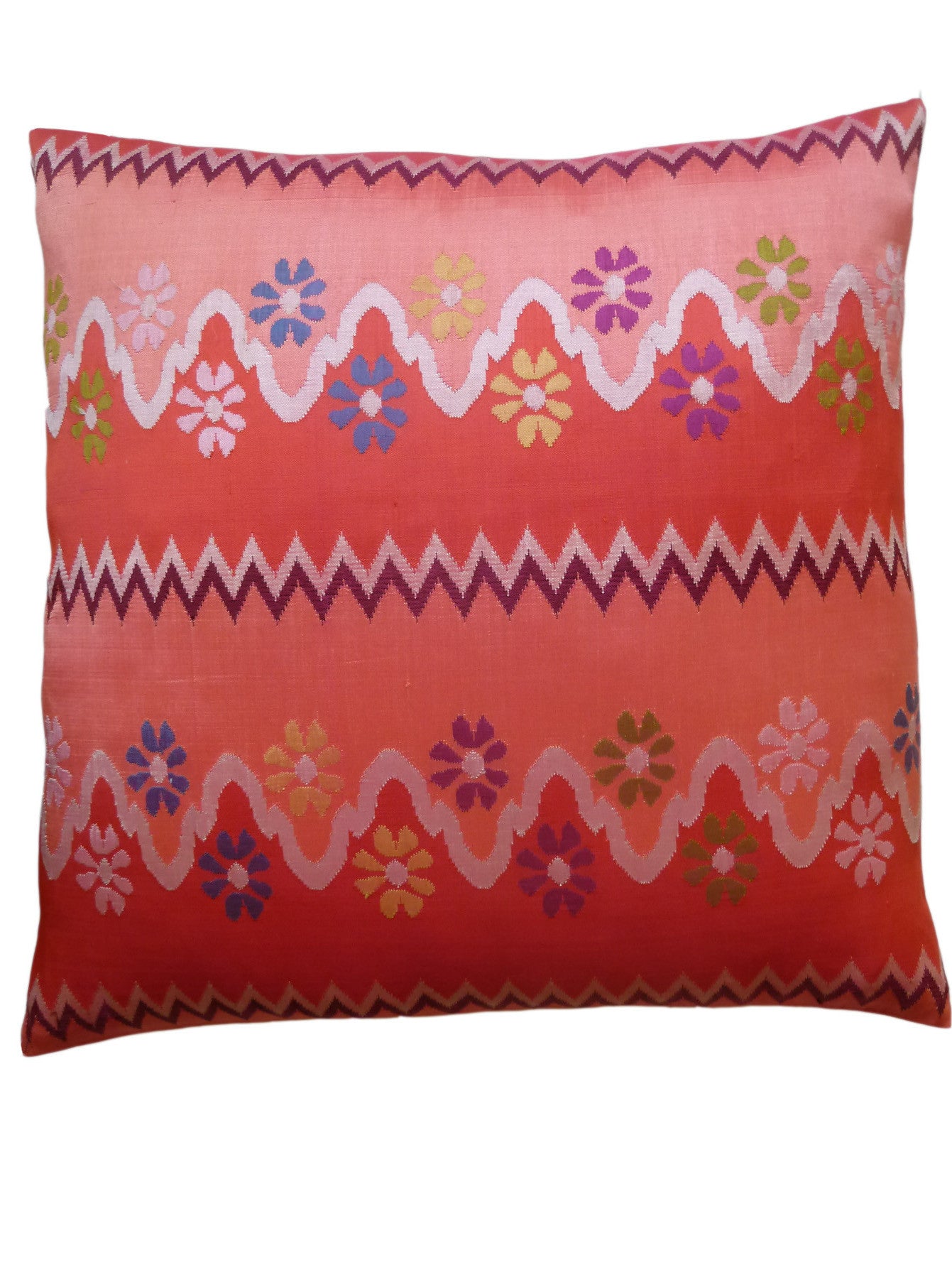 Burmese Silk Pillow Coral Floral