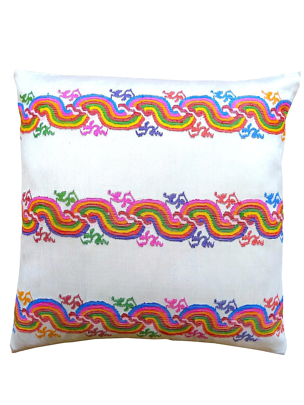 Burmese Silk Pillow Ivory Rainbow Swirl