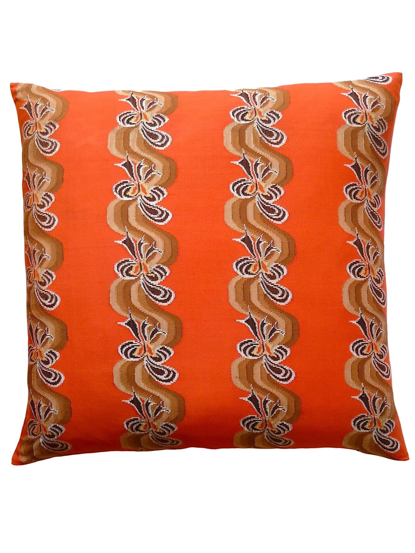 Burmese Silk Pillow Orange Brown Ribbon