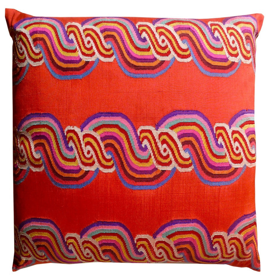 Burmese Silk Pillow Orange Swirl