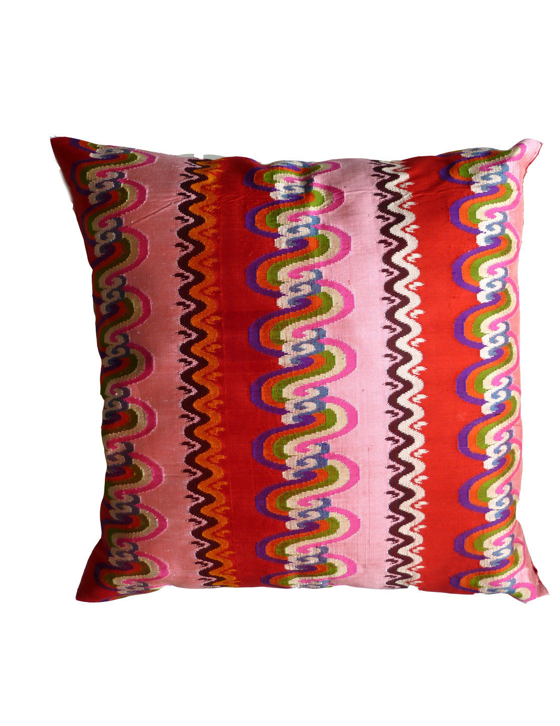 Burmese Silk Pillow Pink And Red