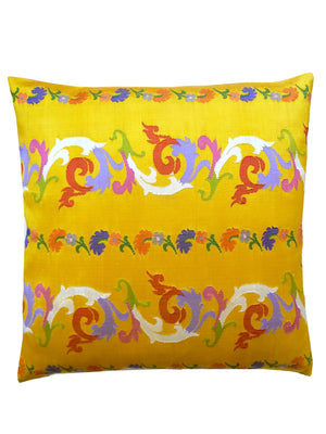 Burmese Silk Pillow Yellow Scroll