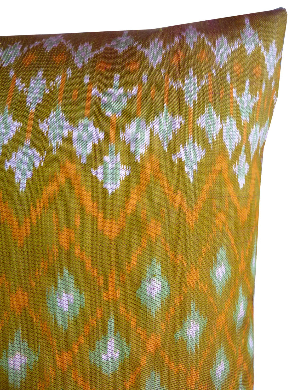 Cambodian Silk Ikat Pillow Acid Green And Orange