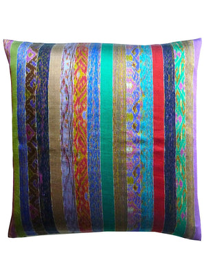 Pillow Thai Silk Tailored Stripe Orange Turquoise Purple