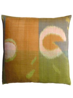 Thai Silk Modern Ikat Pillow Butterscotch Green